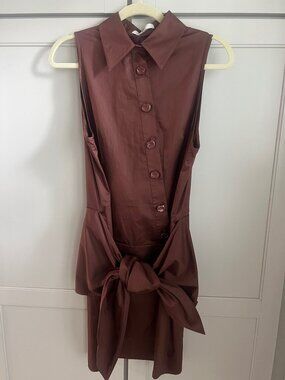 TIbi asymmetric dress with hip tie, 10, $100, warm brown, poplin cotton.